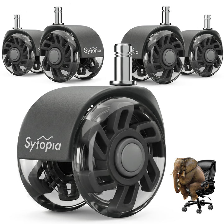 Sytopia Bürostuhl Rollen 70mm 5er Set, 11x22mm Rollen für Bürostühle, Hartboden, Parkett, Bodenschut