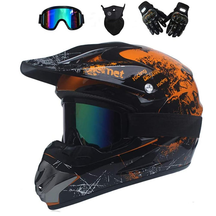 UIGJIOG Motorradhelm,Motocross Helm,Helm Kinder,Helmets Kinder-Cross-Helm, Road Helm mit Handschuhe