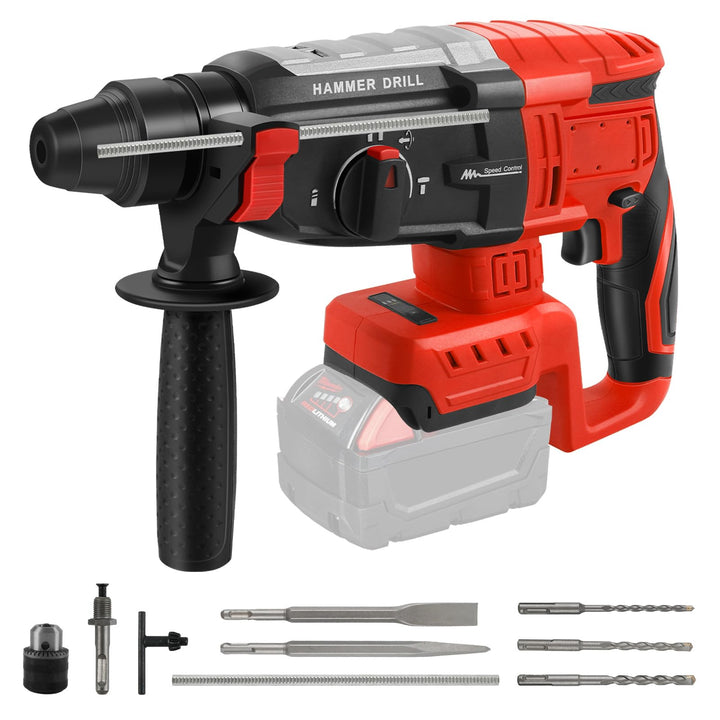Professional Bohrhammer 600W kompatibel für Milwaukee 18V Akku(ohne Akku),Abbruchhammer Geschwindigk