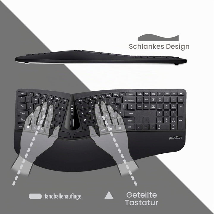 Perixx Periduo-605, Wireless Ergonomic Split Keyboard and Vertical Mouse Combo, Adjustable Palm Rest