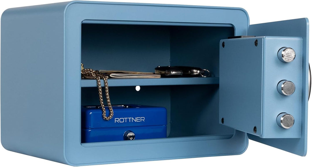 Rottner Möbeltresor Vintage-Blue Stahl Elektronikschloss Fingerprint mechanische Notöffnung Innenbel