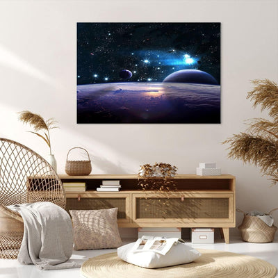 Bilder auf Leinwand 100x70cm Leinwandbild mit Rahmen Kosmos Planet Gross Wanddeko Bild Schlafzimmer