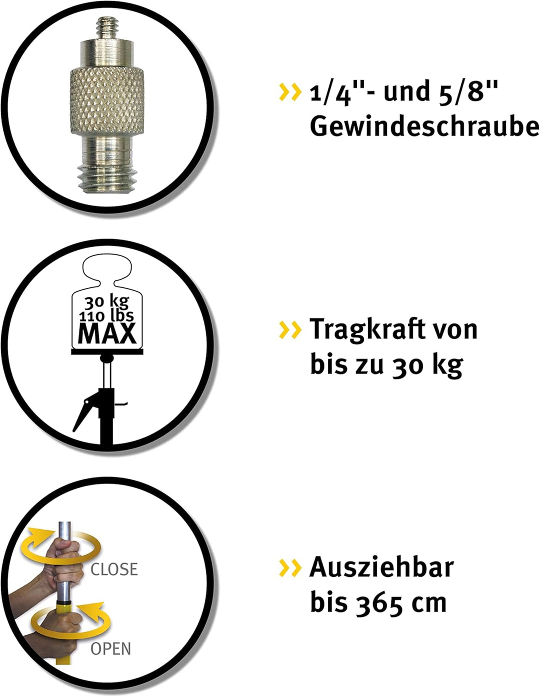 STABILA Laser-Teleskopstütze LT 30, für Laser, Höhe: 20–365 cm, 1/4" und 5/8"-Gewindeschraube