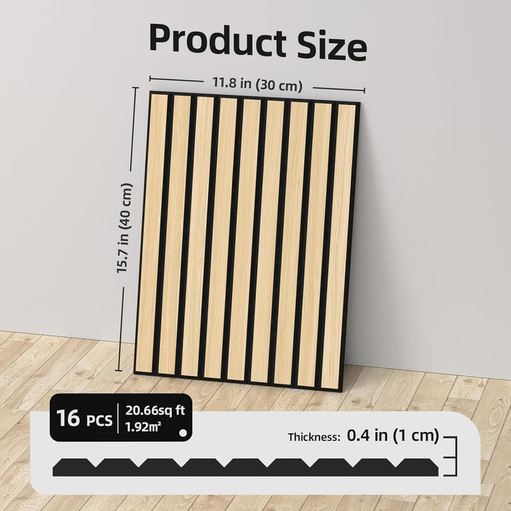 WADILE Selbstklebende Holz-Lamellen Wandpaneele 30×40 cm, PVC Akustikpaneele Schallabsorbierend für