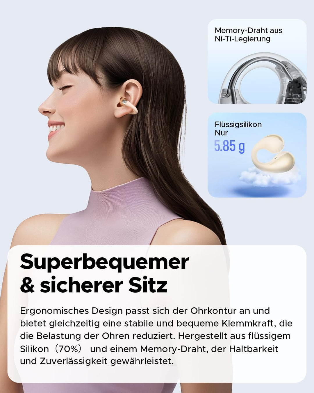 SoundPEATS PearlClip Pro Open Ear Bluetooth Kopfhörer, Clip On Kopfhörer Bluetooth 5.4 Earbuds, ganz