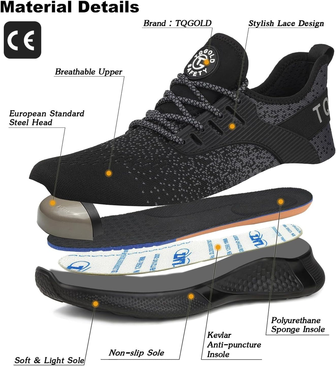 tqgold Sicherheitsschuhe Herren Damen Leicht Arbeitsschuhe | Sportlich Schutzschuhe mit Stahlkappe |
