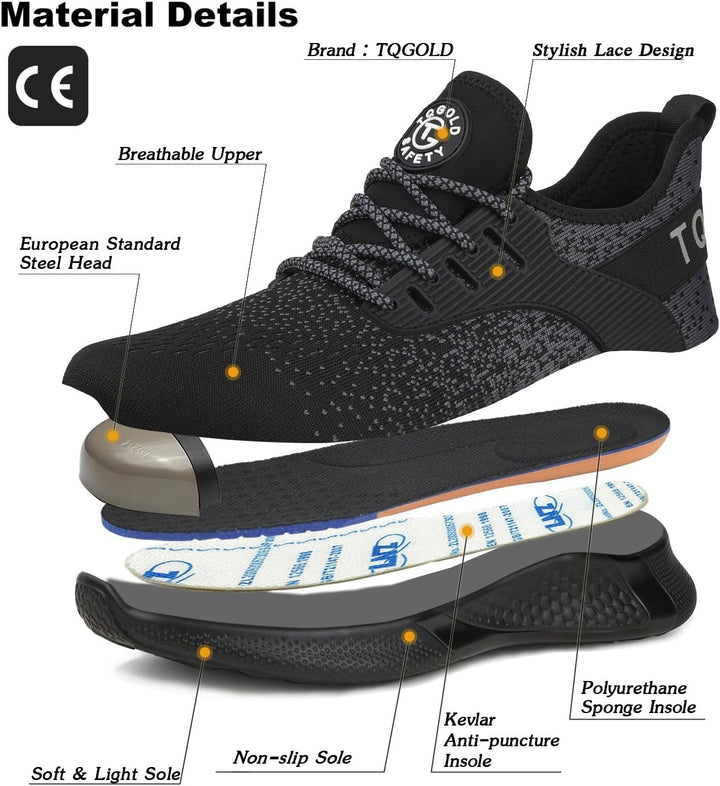 tqgold Sicherheitsschuhe Herren Damen Leicht Arbeitsschuhe | Sportlich Schutzschuhe mit Stahlkappe |