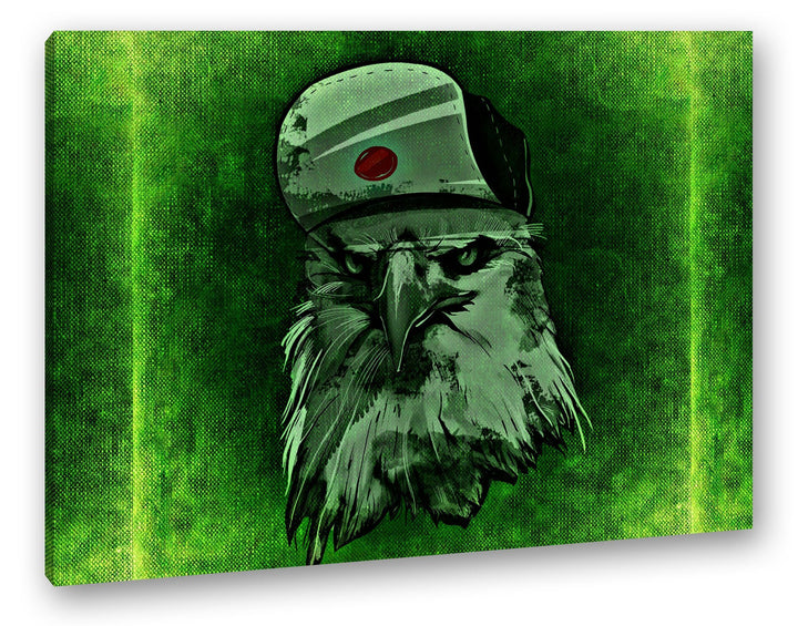 deyoli grimmiger Adler mit einer Baseballkappe Format: 80x60 als Leinwandbild, Motiv fertig gerahmt