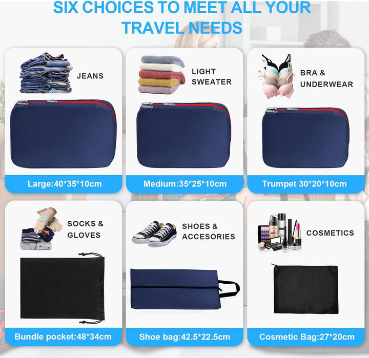 Cinnani Koffer Organizer Set, 6-Teilig Compression Packing Cubes, Packtaschen mit Kompression Packwü