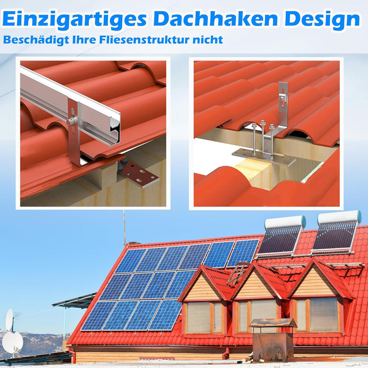 Warmfay Solar Halterung Ziegeldach Set für 2 Module, Upgrade 300MM Aluprofil und Photovoltaik Dachha