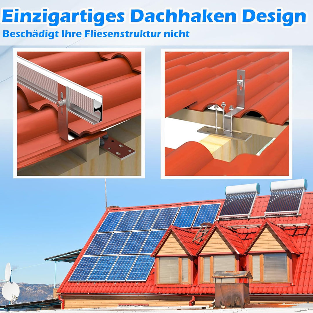 Warmfay Solar Halterung Ziegeldach Set für 4 Module, Upgrade 300MM Aluprofil und Photovoltaik Dachha