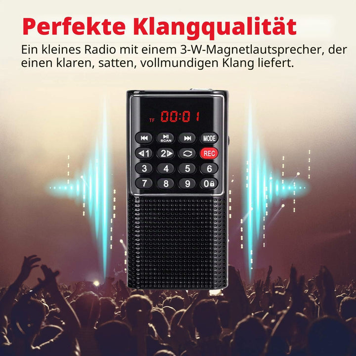 PRUNUS J-328 Taschenradio FM/UKW, Digital Radio Klein mit Rekorder, Kofferradio Mini Radio mit Akku