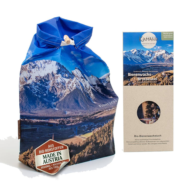 Kumanu | Bio Bienenwachstuch - Brotbeutel KRÜMELKARL 35x29cm | handgemacht in Tirol | mit Standboden