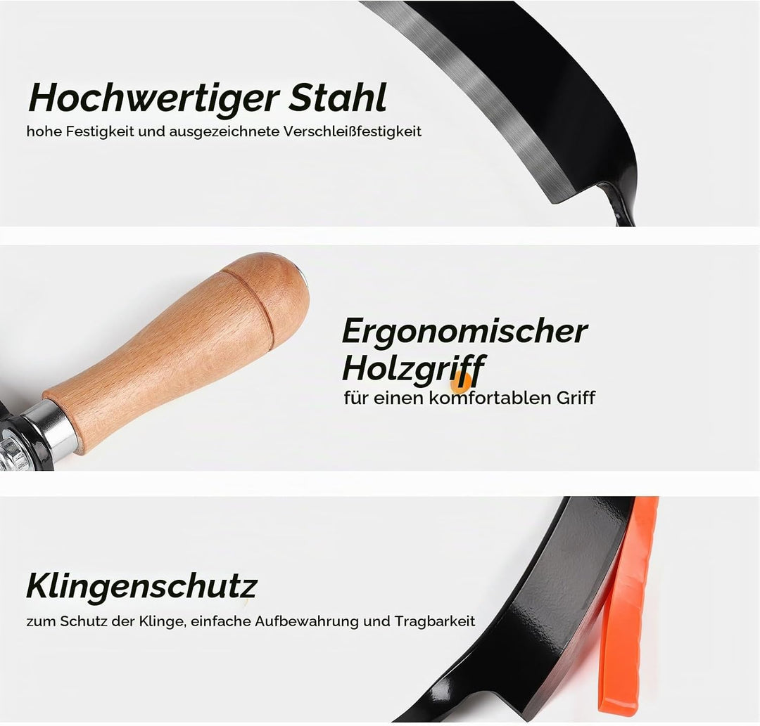 250mm Zugmesser für Holz, Gebogen, Rindenschäler mit Ergonomischen Holzgriffen und Klingenschutz, Re