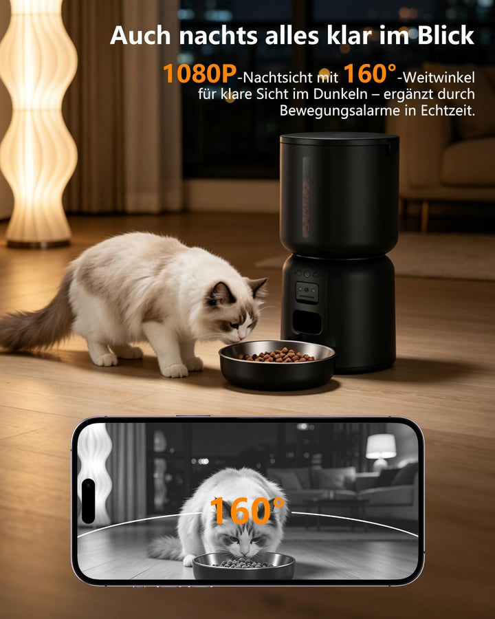 4L Futterautomat Katzen mit APP &amp; Kamera &amp; 2,2L Brunnen Set | 1080P HD Kamera, 5G WLAN, App-Steuerun