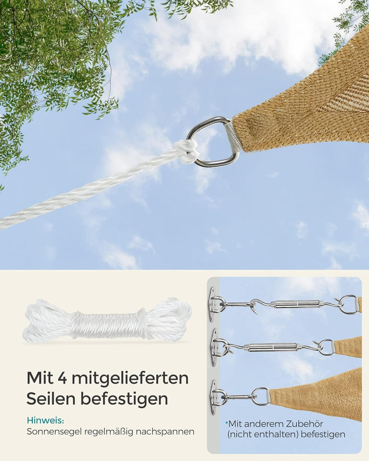 SONGMICS Sonnensegel 3 x 4 m, Sonnenschutz aus HDPE-Gewebe, luftdurchlässig, wasserdurchlässig, für
