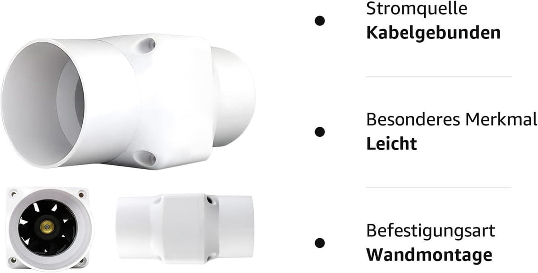 Rohrventilator 2'' Kanalventilator Klein Abluftventilator Badlüfter Mischdurchfluss Rohrlüfter für B