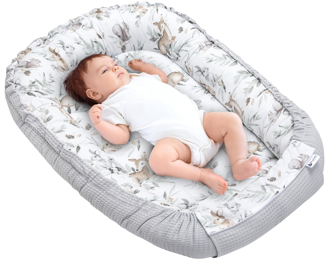 Medi Partners Babynest Kuschelnest Babynestchen 100% Baumwolle Waffle Nestchen Reisebett für Babys S