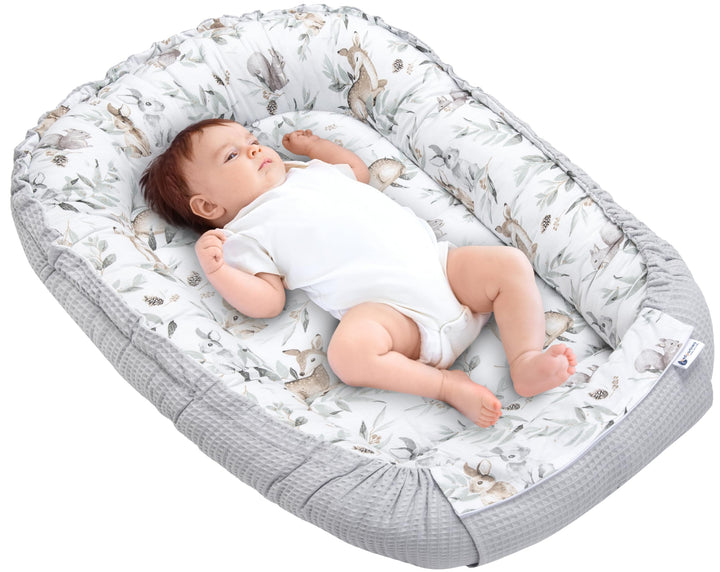 Medi Partners Babynest Kuschelnest Babynestchen 100% Baumwolle Waffle Nestchen Reisebett für Babys S
