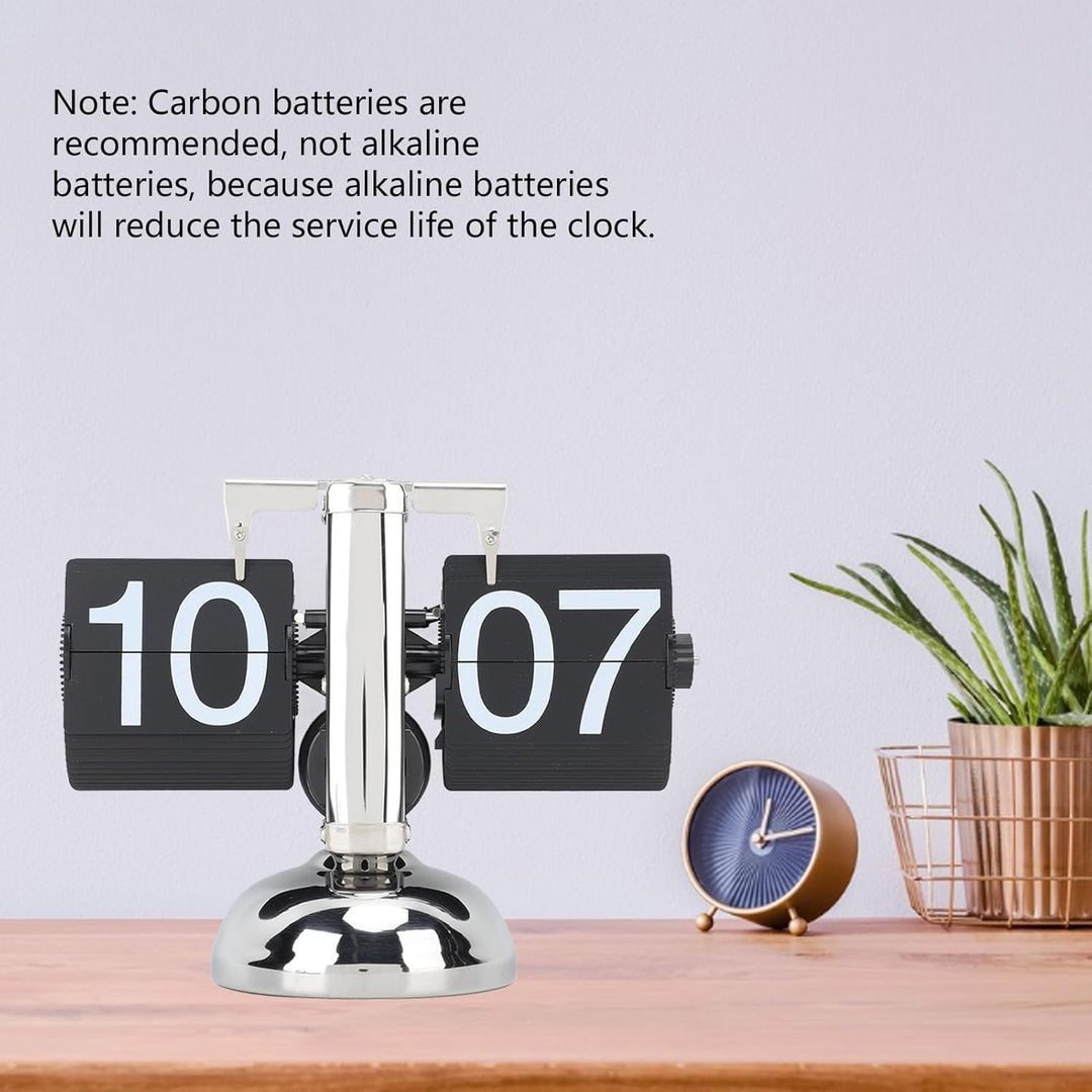 Flip-Uhr, grosse Zahlen, batteriebetrieben, 304 Edelstahl, Tischplatte, Retro-Flip-Uhr für Zuhause,