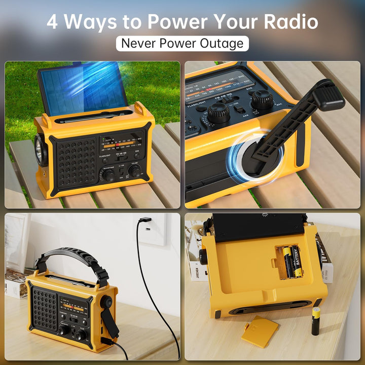 NOAA Wetterradio, 12000 mAh/44400 mWh, AM/FM, Notfall-Radio mit Solarpanel, Handkurbel, AC-Eingang,