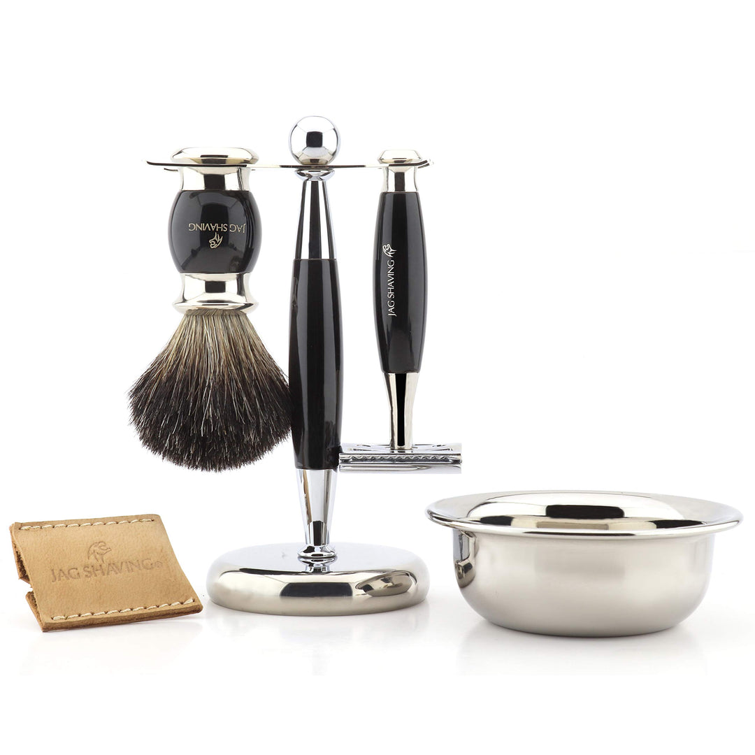 Jag Shaving Luxus-Rasierset für Herren, mit doppelseitigem Rasierhobel, Rasierpinsel, Rasierpinsel,