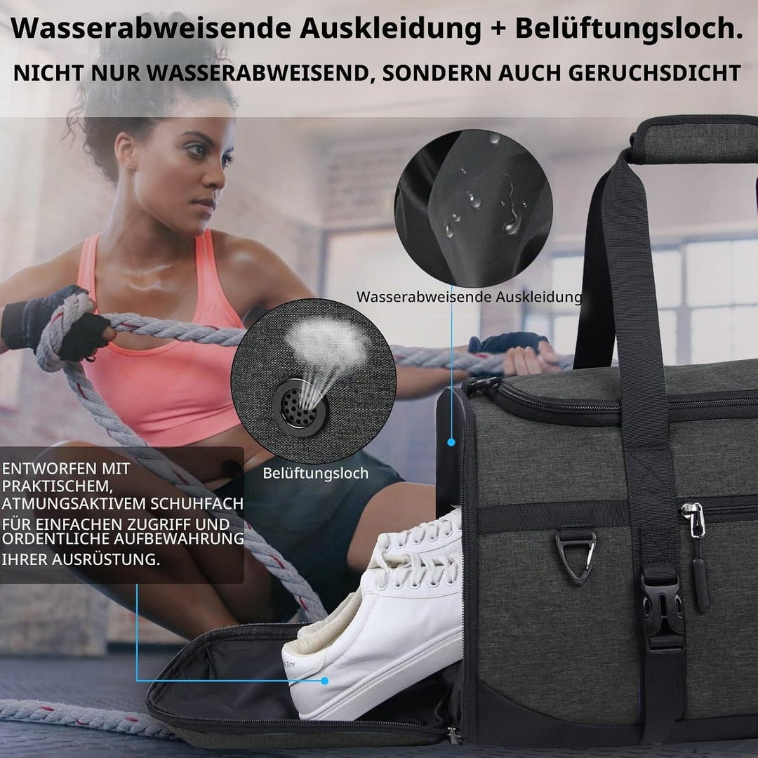 Lubardy Sporttasche Reisetasche Gross 55L Wasserdicht mit Sporthandtuch Schuhfach Nassfach Weekender