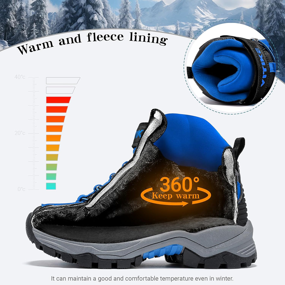 ASHION Jungen Winterschuhe Kinder Schneestiefel gefüttert und wasserdicht – rutschfeste Outdoor Wand