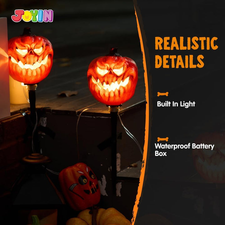 JOYIN Halloween-Jack-O-Laterne, Wegemarkierungen, Dekoration, 3 Stück 38,1 cm LED-Kürbislaternenpfäh
