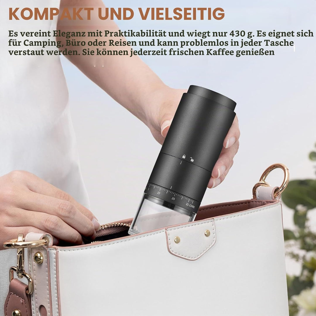 Tragbare Kaffeemühle, Elektrische Kaffeemühle mit 38 Einstellbaren Mahlgraden, Digitaler Leistungsan