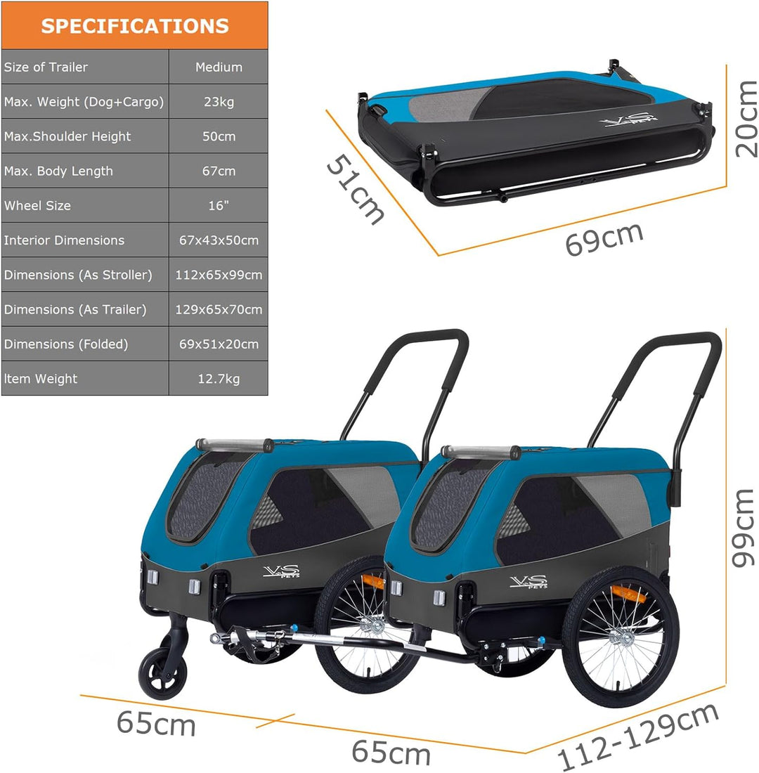 Tiggo VS Medium Hundeanhänger & Buggy 2in1 Fahrradanhänger Hundebuggy Jogger für Hunden bis 23kg Bla