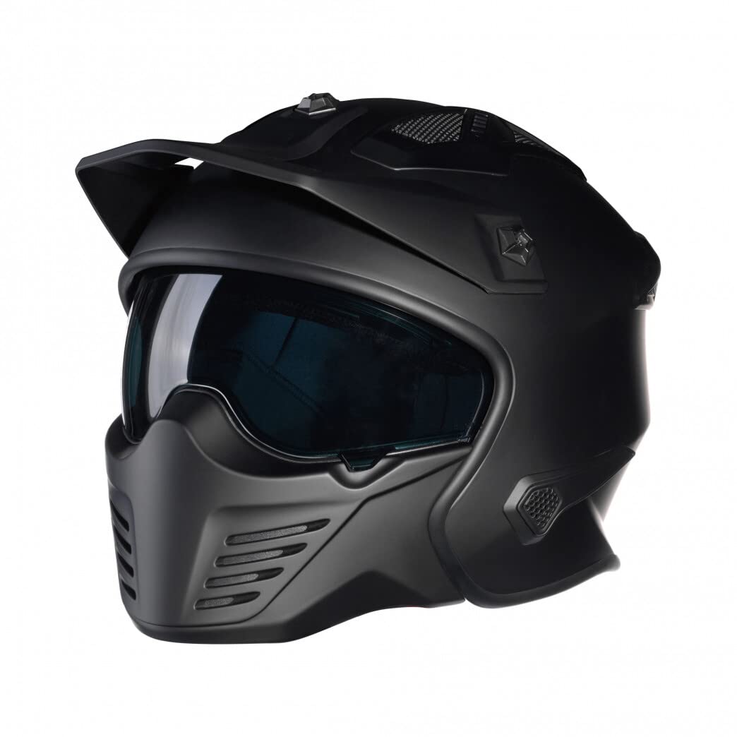 Bayard XP-69 S Draco Motorradhelm Hybrid Jethelm Sturzhelm mit Sonnenblende, SCHWARZMATT, L
