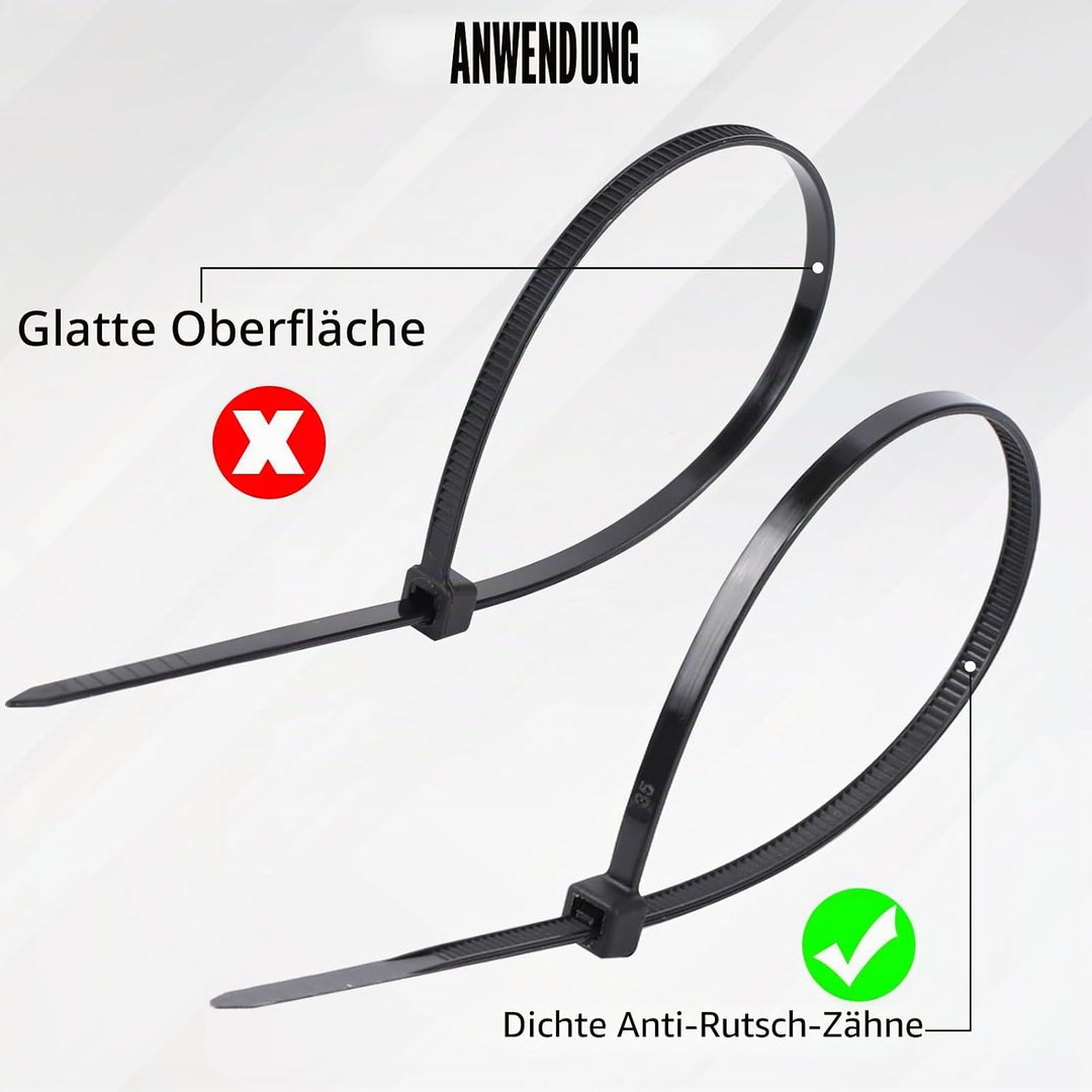 2000 Stück Kabelbinder Schwarz Set,100/150/200/300 mm(500 Stück) Kabelbinder UV Beständig,Cable Ties