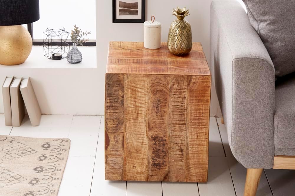 Invicta Interior Massiver Design Hocker Factory 40cm Mangoholz auf Rollen Beistelltisch Holzhocker
