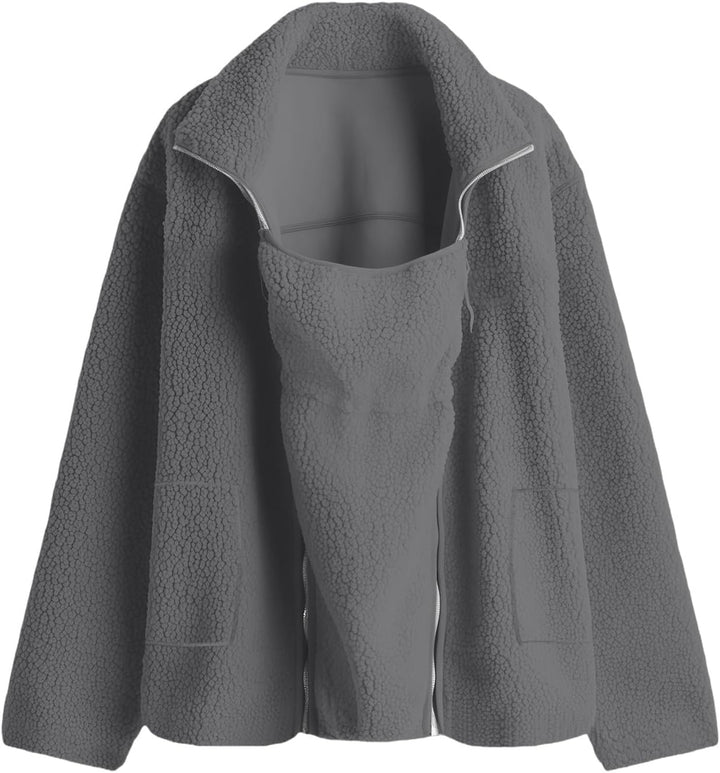 Umstandsjacke mit Babyeinsatz Warm Teddy Fleecejacke Umstands Baumwolljacke Winter Umstandsmode 2 in