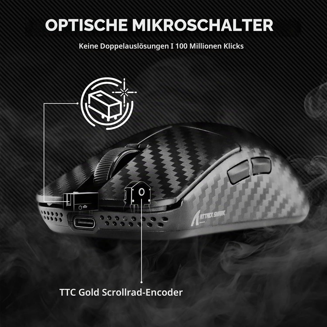 ATTACK SHARK R11 Ultra Carbonfaser 8000Hz Kabellose Gaming-Maus, 49g Superlight, 42000 DPI, 20000 FP