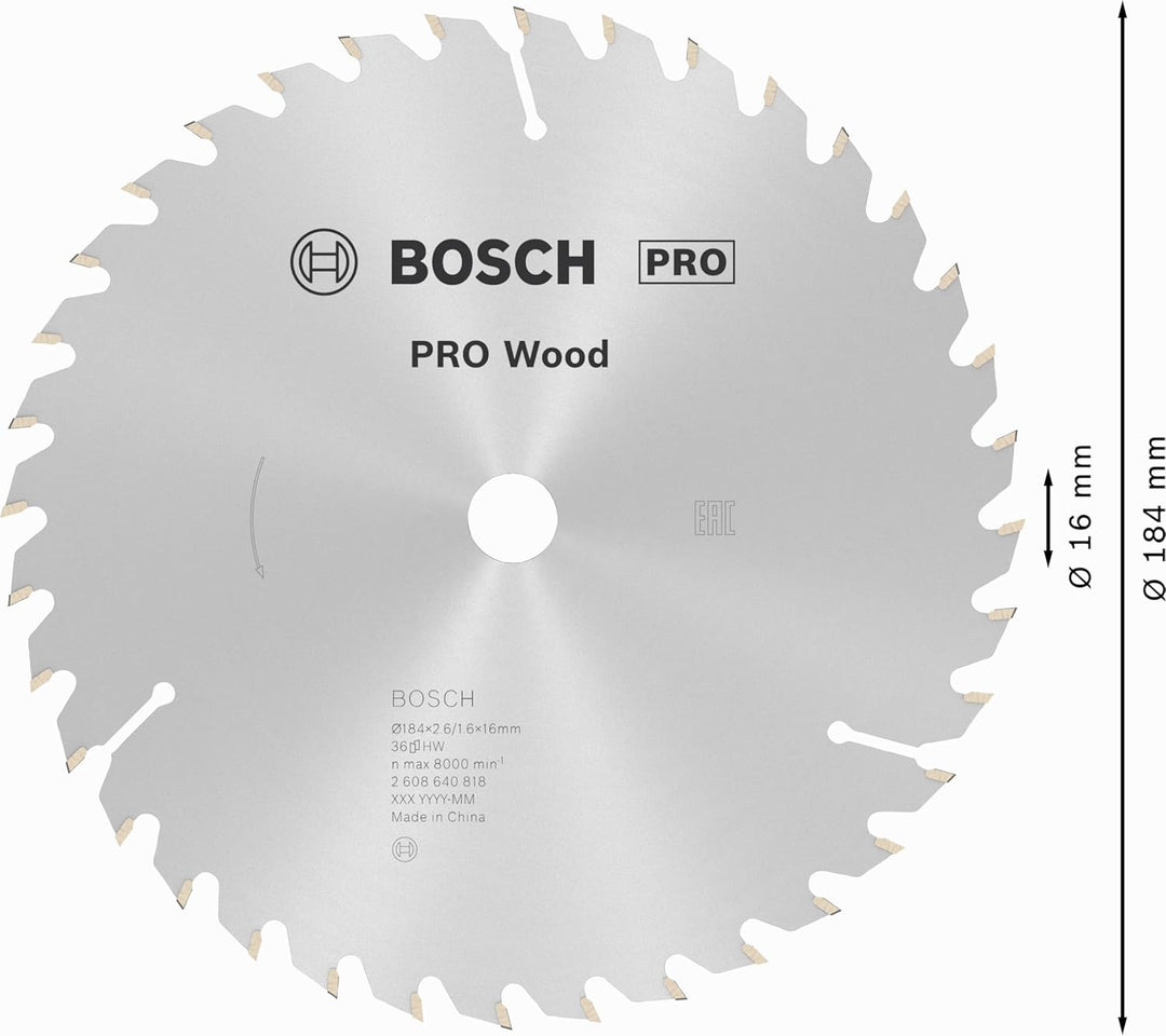 Bosch Professional Kreissägeblatt Optiline Wood (für Holz, 184 x 16 x 2,6 mm, 36 Zähne, Zubehör Krei