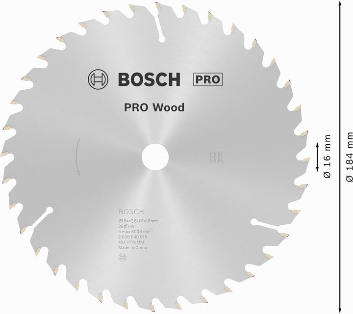 Bosch Professional Kreissägeblatt Optiline Wood (für Holz, 184 x 16 x 2,6 mm, 36 Zähne, Zubehör Krei