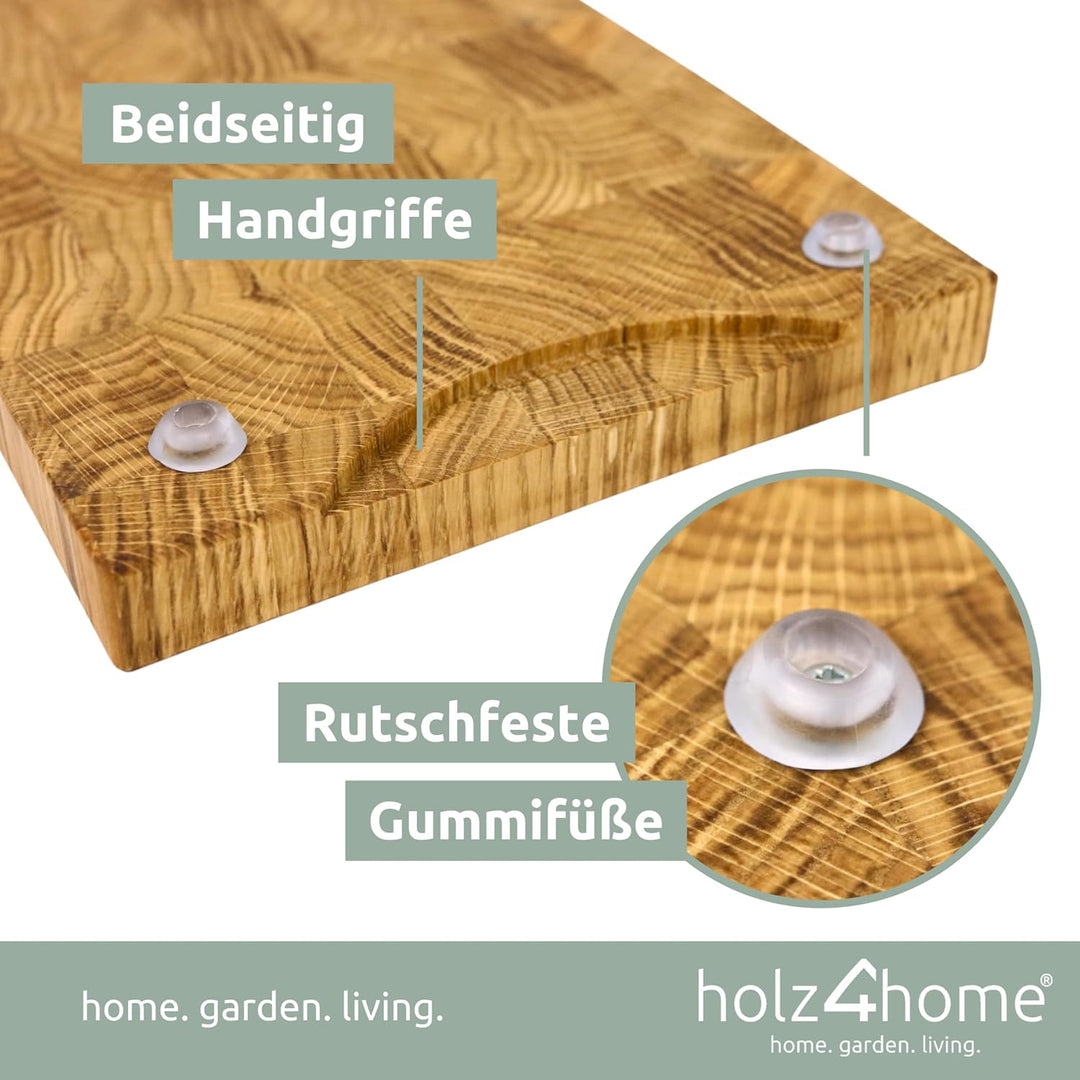 holz4home® Premium Schneidebrett Stirnholz aus Eiche I 40 x 30 x 4 cm I Hackbrett Unterlage für die