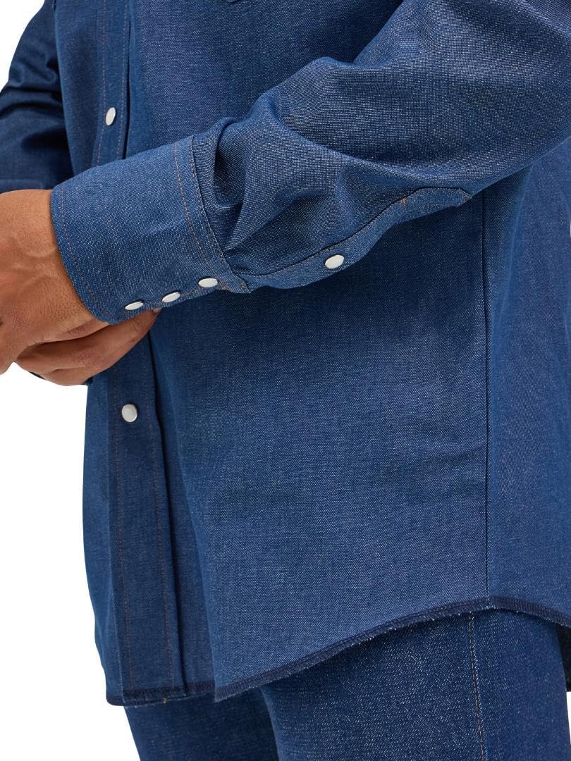Wrangler Men's Authentic Cowboy Cut Work Western Long-Sleeve Firm Finish Shirt S Indigo, S Indigo