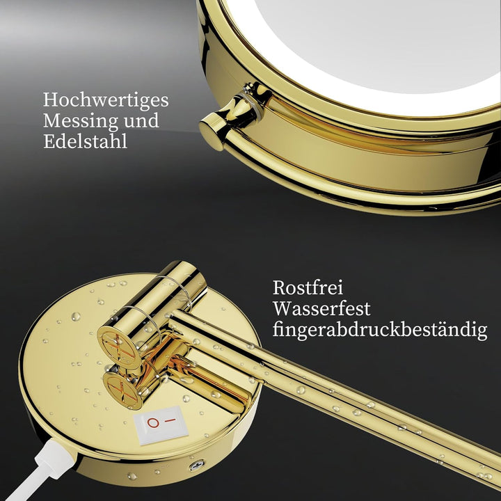 DOWRY Schminkspiegel mit Beleuchtung Wandmontage Led Kosmetikspiegel mit Vergrösserung 10 Fach Doppe