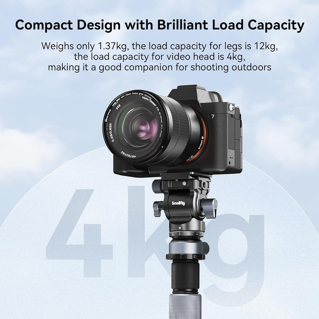 SMALLRIG 63" Video Travel Tripod, Carbonfaser-Stativ mit Schnellwechsel-Fluidkopf, Nivellierschalenb