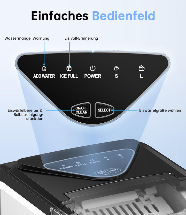WIE Eiswürfelmaschine, 15KG Eiswürfelbereiter Ice Maker, 9 Würfel in 6 Min, Eiswürfelmaschinen mit T