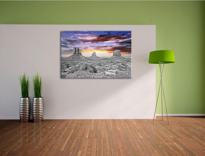 schöne Utah Monument Valley schwarz/weiss Format: 100x70 auf Leinwand, XXL riesige Bilder fertig ger