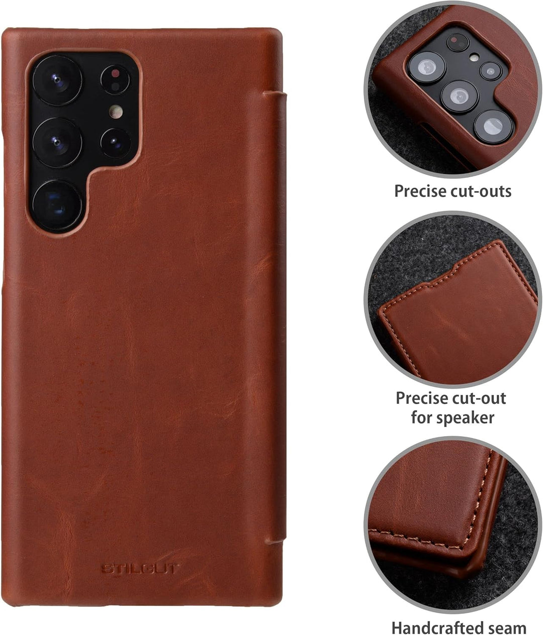 STILGUT Book Case kompatibel mit Samsung Galaxy S23 Ultra Hülle aus Leder, Lederhülle, Klapphülle, H