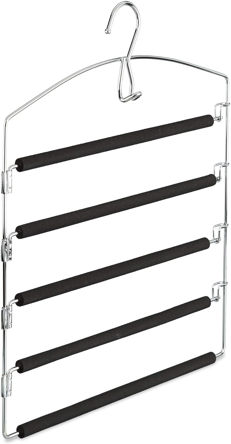 5 x Hosenbügel platzsparend, Hosenkleiderbügel mehrfach, Metall, gepolstert, HBT: 44,5 x 37 x 2,7 cm