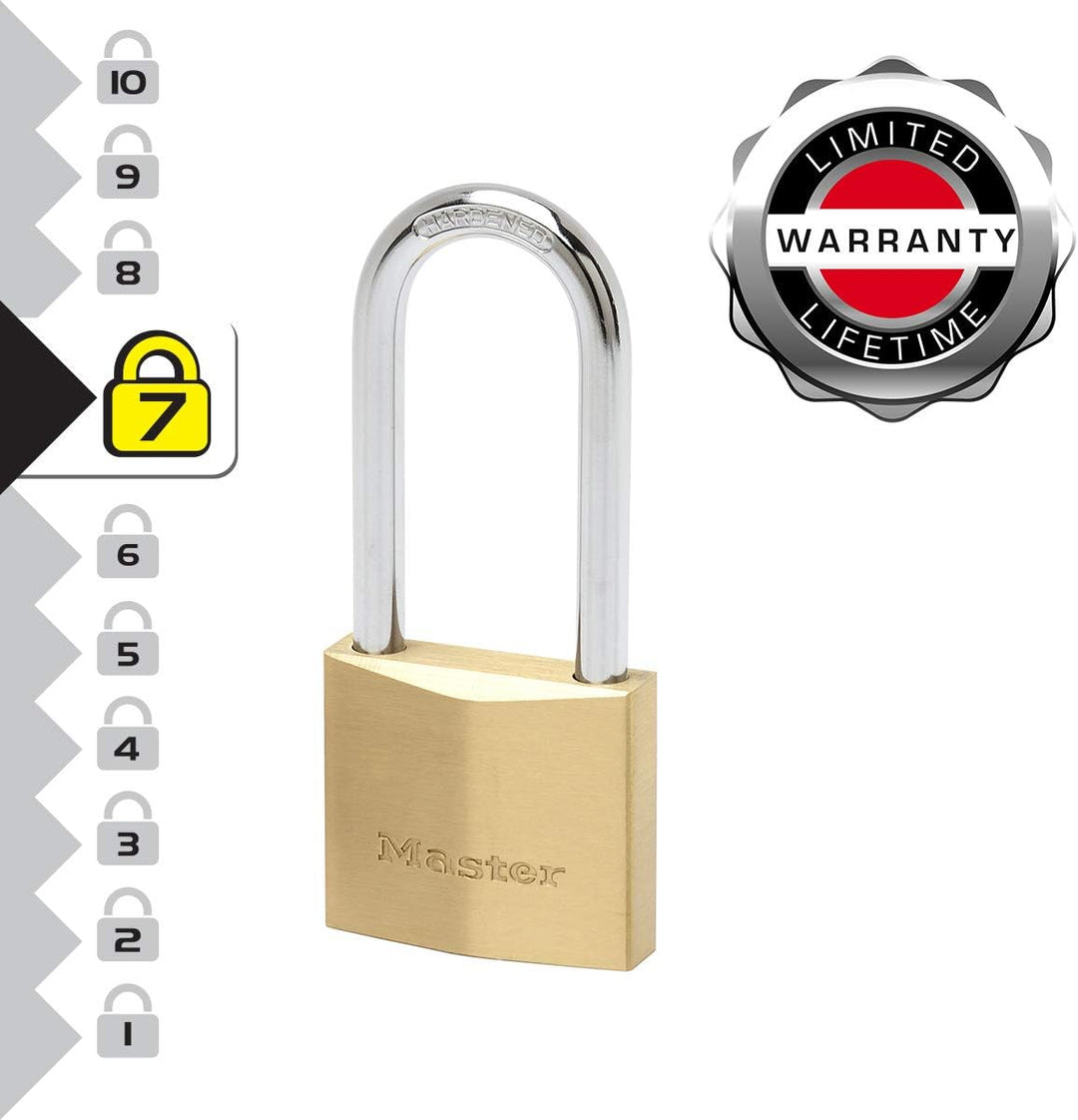 Master Lock 2950EURDLJ Schlüssel Vorhängeschloss aus extradickem Massivmessing und Länger Bügel, Gol
