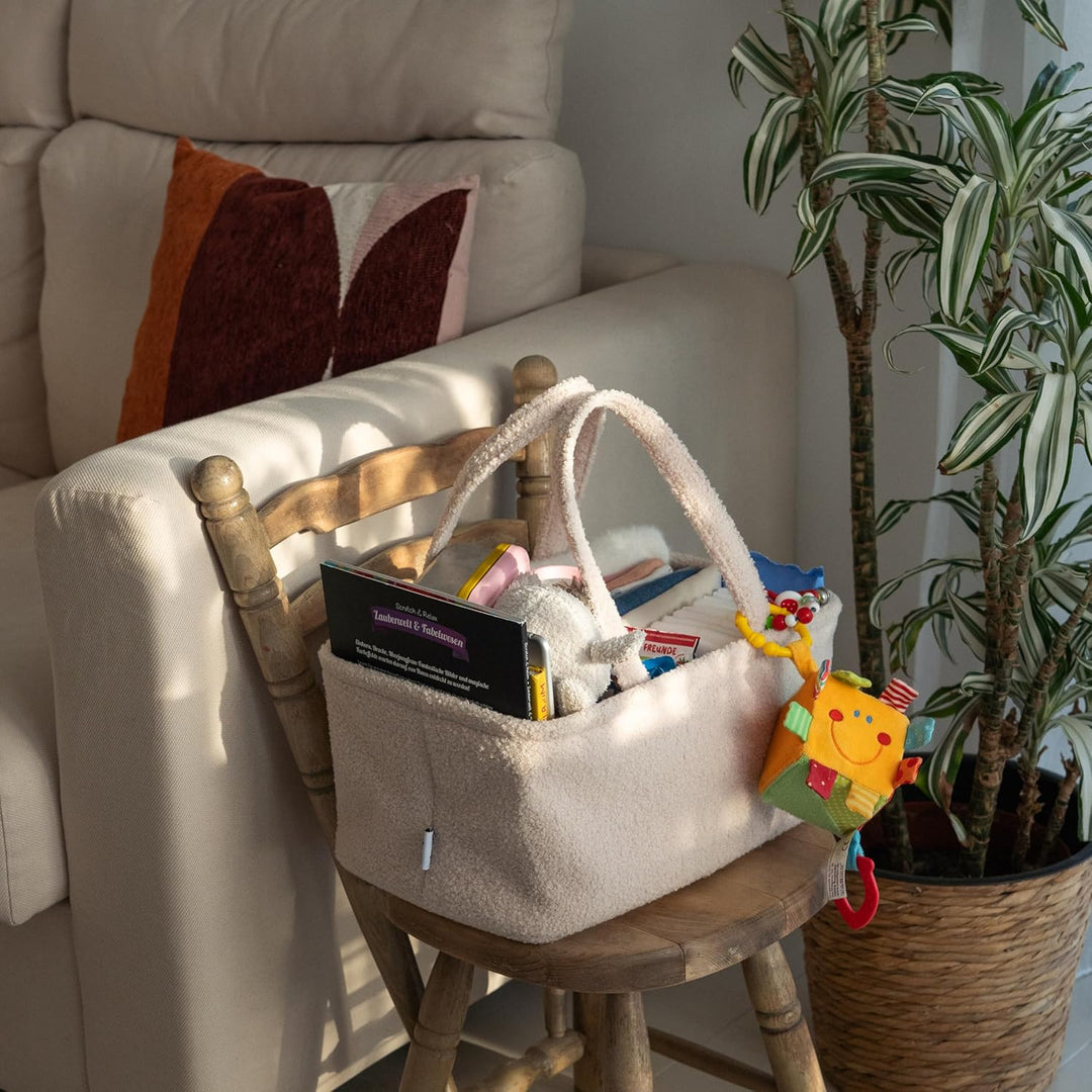 Windelkorb Baby aus weichem Teddystoff – Wickelorganizer für Wickeltisch & Wickelkommode, Diaper Cad