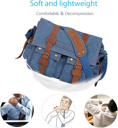 FANDARE Unisex Umhängetasche Schultertasche Segeltuch Laptoprucksäcke für 14 Zoll Laptop Kuriertasch