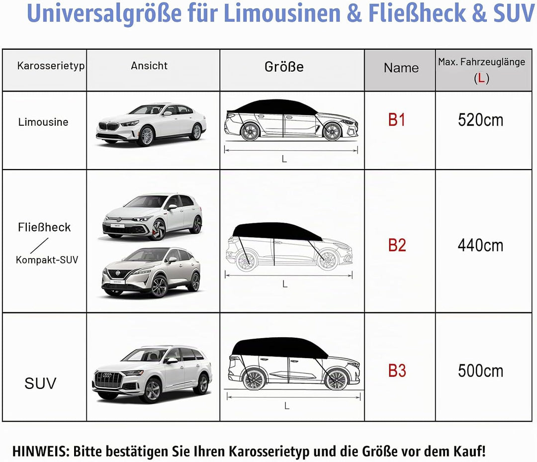 CICMOD Halbgarage Auto, Winter Autoabdeckung für EIS Sonne Staub Schutz Halbgarage Auto Abdeckplane